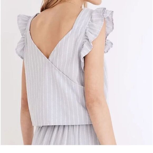 Madewell | Striped Flutter Sleeve Cross Back Top | S - Picture 2 of 9